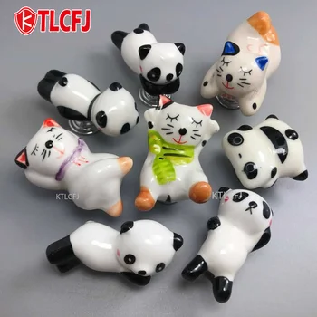 KTLCFJ Gražių Animacinių filmų Panda Katė Formos Kabineto Durų Rankenos Stalčiaus Odininkas Keramikos Išsitraukia ir Kūrybine Vaikų Kambario Baldų Rankenėlės