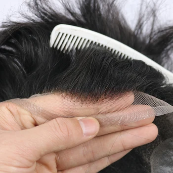 Toupee Vyrų vienetų Mens Endoprotezavimo Sistemos 100% Indijos Nekilnojamojo Žmonių Plaukų Vyrų Nėriniai Plaukų Sistema