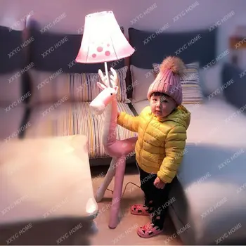 Rožinė sika elniai Grindų Lempos Bendable Modernių Vaikų Kambario Grindų Šviesos Mielas Animacinių filmų Gyvūnų Kalėdų Dovana Gimtadienio proga