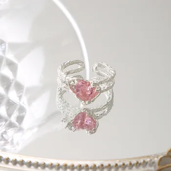 Širdies Formos Rožinis Cirkonis Kristalų Žiedai Moterų Sėkmės granulių Papuošalai Aukščio, Žiedai, Moterų Mados Vestuvių Papuošalai Accessories