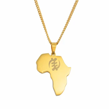 Anniyo Aukso Spalvos Afrikos Žemėlapis Su Ganos Simbolis Pakabukas Karoliai Moterų, Mergaičių, Nerūdijančio Plieno Afrikos Žemėlapiai, Papuošalai #055021