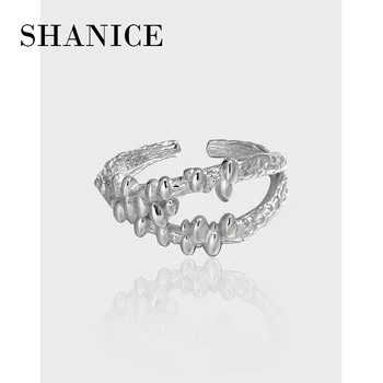 SHANICE S925 Sterlingas Sidabro Atidaryti Žiedas Netaisyklingos Geometrinės Tuščiaviduriai Atidarymo Žiedų Moterų, Mergaičių, Šaliai, Papuošalai, Dovanos