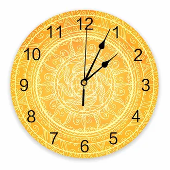 Egipto Abstrakčiai Saulė Geltona Dekoratyvinis Apvalus Sieninis Laikrodis Arabiškais Skaitmenimis Dizainas Ne Pažymint Miegamieji, Vonios Kambarys, Didelis Sieninis Laikrodis
