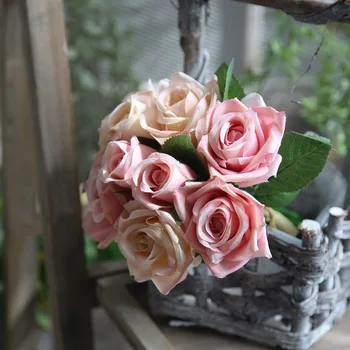6Heads/1Bouquet 27cm Šilko Išaugo Padirbtų Gėlės, Vestuvių Dekoravimas Plastiko, Dirbtinės Gėlės Patalpų Šalis Apdaila