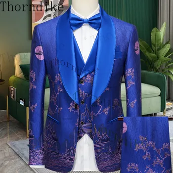 Thorndike 2023 Nauji vyriški Laisvalaikio Boutique Verslo Kostiumai Vyrų Royal Mėlyna Violetinė Modelio Sportinius Striukė, Kelnės, Liemenė 3 Vnt Rinkinys