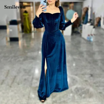 Smileven Navy Blue Velvet Oficialią Vakaro Suknelės Undinė Prom Chalatai Chalatas De Mariee Elegantiška Prom Šalis Suknelė