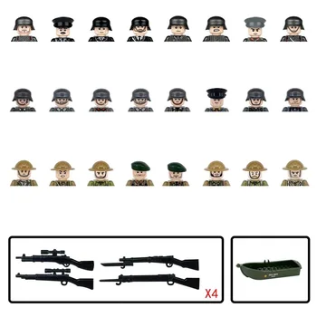 Kariniai Blokai WW2 Vokietijoje Britų Armijos Pėstininkų Karių Minifigurine Ginklų Šautuvas Ginklai Laivo Plytų Žaislai Vaikams