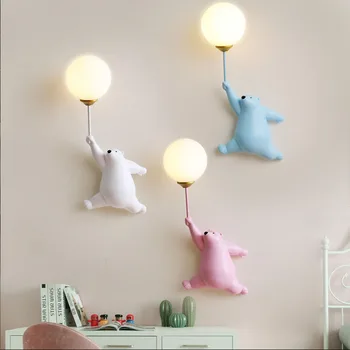 Animacinių filmų Polar Bear LED Sconce Šviesos Kūrybos Sienos Apšvietimo Lampe Murale Šeimos Tema Hotel Vaikas, Vaikų, Miegamojo, Sieniniai Šviestuvai