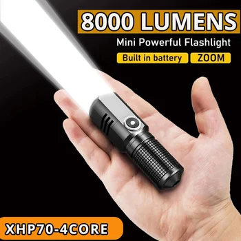 Super Šviesus MINI XHP50 LED Žibintuvėlis USB Žibintuvėlis Įkraunamas Zoom Žvejybos Žibintų Galingas 3 Apšvietimo Režimas Kempingas Lempa