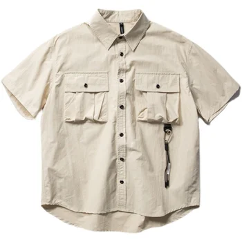 Karinės Multi Pocket Krovinių Trumpas Rankovės Marškinėliai vyriški Prarasti Plauti Grynos Medvilnės Pusė Viršų