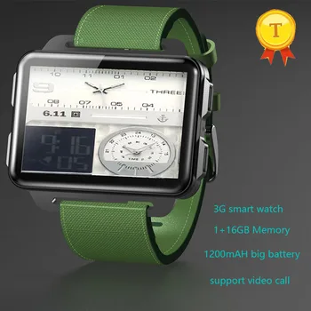 MTK6580 2.2 colių Ekranas, 1 GB Ram, 16 GB Rom Android OS Smart Žiūrėti palaiko 3G WCDMA Wifi GPS 1200mAh Baterija Sporto Smartwatch