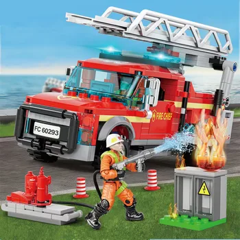 2022 Miestas Kūrybiškumą Gaisro Gesinimo Off Road Fire Truck Ugniagesiai Pastato Blokai, Plytos, Žaislai Berniukams Kalėdų Dovana