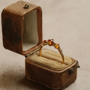 Prabangūs Papuošalai 925 Sterlingas Sidabro, 14 KARATŲ Auksu Žiedas Moterims Orange Cirkonis Japonijos Retro Tuščiaviduriai Paprastas Žiedas Vestuves