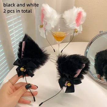 Bell Lankelis Fox Kačių Ausų galvos Apdangalai Hairband Maskuotis Mielas Kostiumas Juodos ir Baltos spalvos 2-Piece Set peteliškę Prom Populiarus Kietas