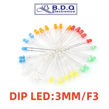200pcs 3mm/F3 DIP LED Šviesos Diodų Rinkinys Šiltai Balta Raudona Mėlyna Žalia Oranžinė Geltona Rožinės Spalvos Lemputė Lempos 