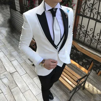 Kostiumas Homme Mariage 3 Gabalus Atsitiktinis Stilingas Baltos Spalvos Vyrų Kostiumas Vestuvių Smokingas Jaunikis Dėvėti Prom Šalies Terno Masculino Slim Fit