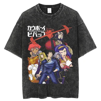 2023 Japonų Anime Kaubojus Bebop Grafikos Spausdinimo Vintage Plauti Marškinėlius Mens Vasaros Atsitiktinis Trumpomis Rankovėmis Unisex Tees