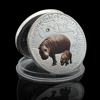 Hippo Sidabro Padengtą Iššūkis Monetos Retų Nykstančių Retų Gyvūnų Medallion Meno Amatų Namų Puošybai