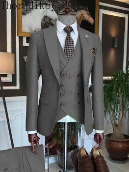 Thorndike Elegantiškas Klasikinis Vyrų Vestuvių Kostiumai Jaunikis (Švarkas+Liemenė+Kelnės) Kostiumas Naujas Atvykimo Vyrų Kostiumai Slim Fit 3 Vnt Piko Atlošas
