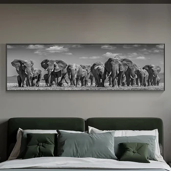 Didelio Dydžio Afrikos Dramblių Banda Drobės Tapybos Laukinių Gyvūnų Plakatai Blackl ir Baltos Sienos paveiksl Kambarį Apdaila