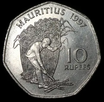 Mauricijus 10 Rupijų Monetos 1997mm Skersmuo 28mm Heptons Monetos