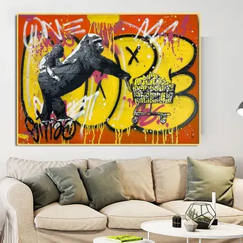 Gatvės Menas, grafiti, Mielas Beždžionės Gorila Drobės Tapybos Plakatai ir Spausdina Cuadros Banksy Pop Sienos Meno Nuotrauka už Kambarį