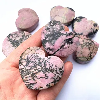 Natūralus kvarco kristalas drožyba amatų širdies formos rožinis rhodonite vidaus apdaila
