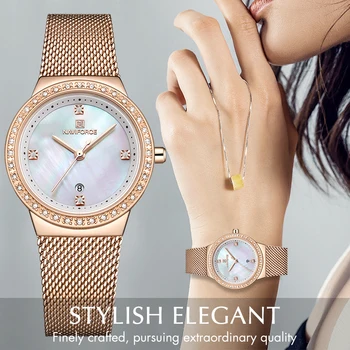 NAVIFORCE Ponios Žiūrėti Top Brand Prabangius Kvarcinius Laikrodžius Vandeniui Rose Gold moteriški Laikrodžiai Relogio Feminino Montre Femme