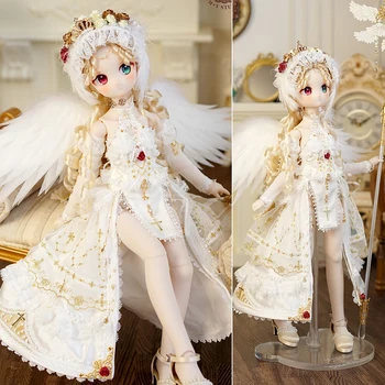 Tik BJD doll drabužius 1/4 baltas angelas suknelė MPD MSD kumako gotikos vintage suknelė išskirtinį vestuvių suknelė lėlės priedai