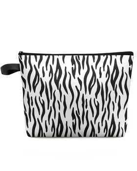 Gyvūnų Odos Tekstūra Zebras Juoda Balta Užsakymą Kelionės Kosmetikos Krepšys Nešiojamų Makiažas Saugojimo Dėklas Moterų Vandeniui Pieštukas Atveju