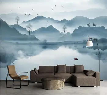 wellyu Individualų didelės freskos 3d naujieji Kinijos rašalo kraštovaizdžio fone, TV foną kambarį miegamojo tapetai