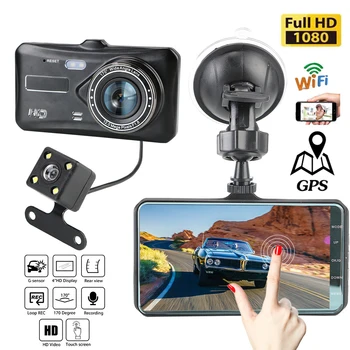 Automobilių DVR WiFi Full HD 1080P Brūkšnys Kamera Galinio vaizdo Kamera Veidrodis Vaizdo įrašymo Naktinio Matymo Dashcam GPS Stovėjimo Stebėti, Black Box